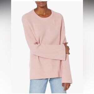 The Drop Alice Crewneck Back Slit Ribbed Pullover Sweater Zephyr Pink